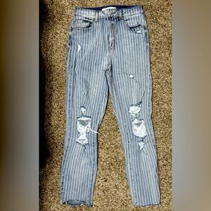 Eunina distressed jeans. Pale blue & white striped